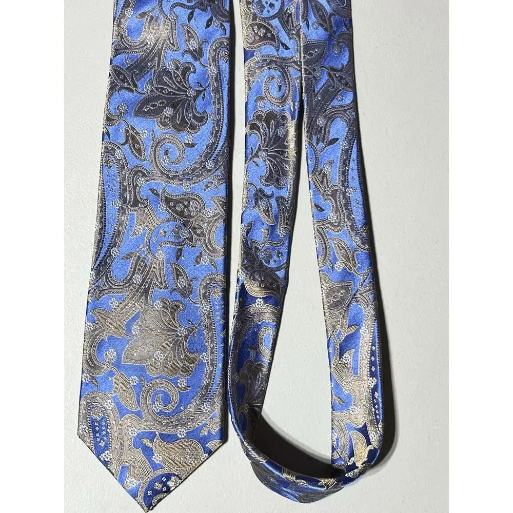 Paul Frederick Paisley Print Silk Tie Mens Necktie Blue 3 1/4